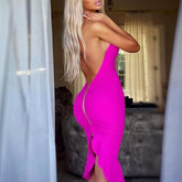 Neckholder-ärmelloses rückenfreies Midi-Bandage-Kleid